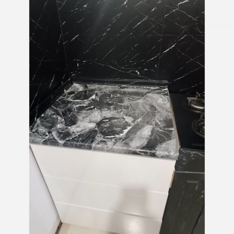 برچسب کابینت طرح سنگ هایگلاس کد 3564 مشکی عرض 90 سانت